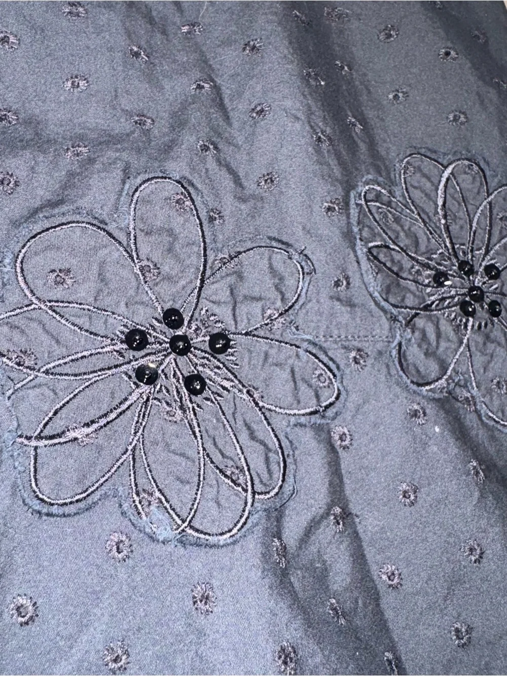 Koret Black A-Line Skirt with Floral Appliqués and Tiered Ruffle Hem